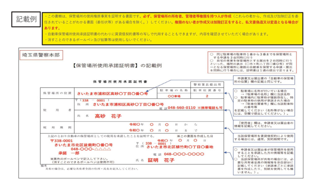 保管場所証明書例