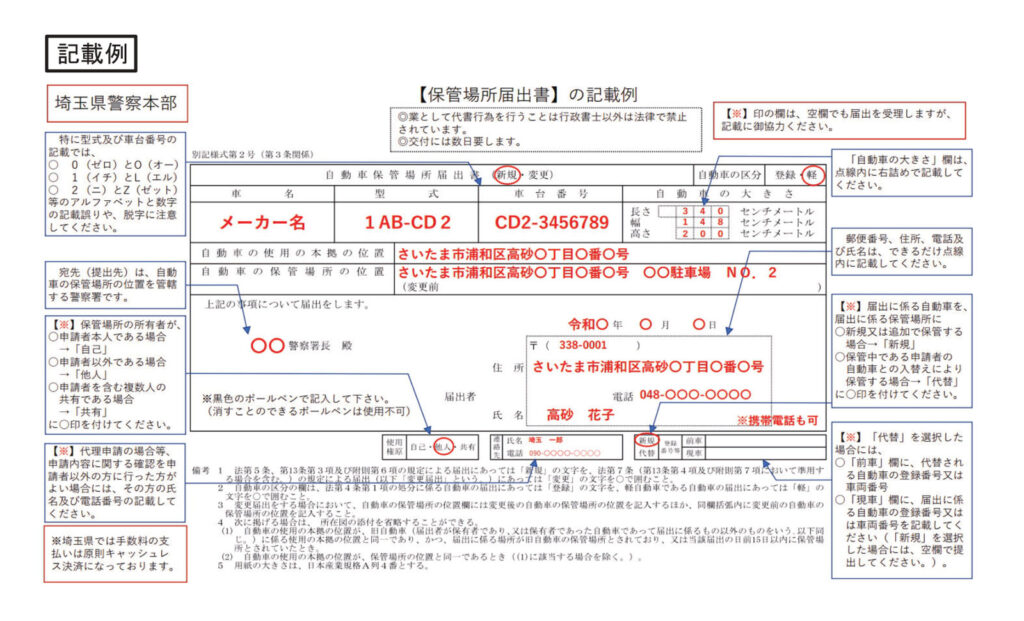 保管場所届け出証例