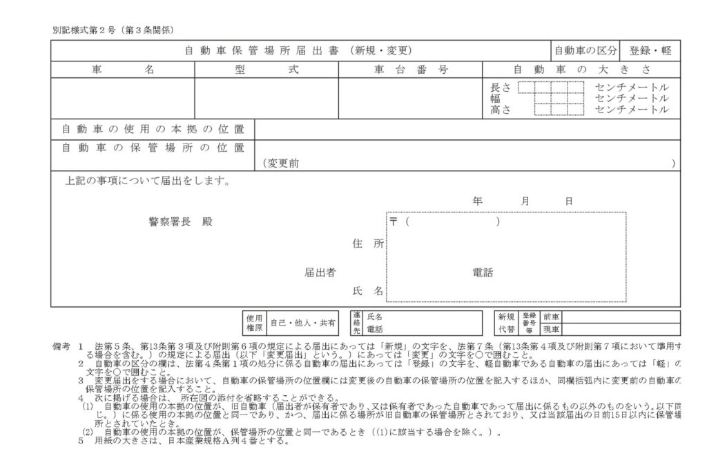 保管場所届け出証